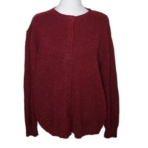 Woolrich Women's Button Front Cardigan, Ruby Red Heather Sweater Size XL